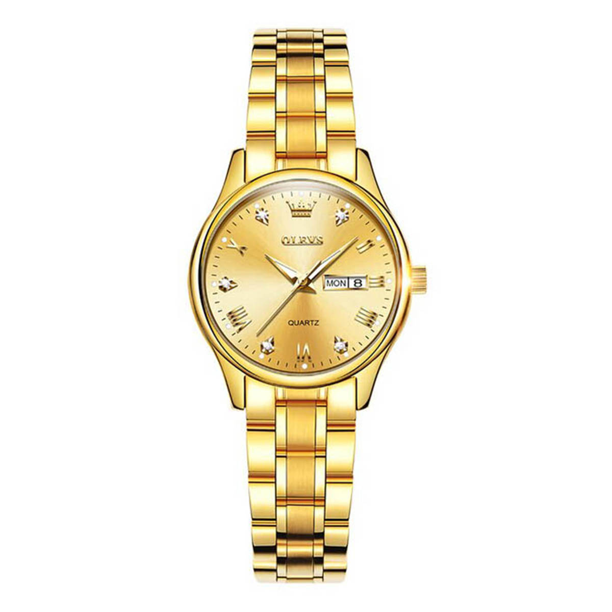 Olevs 5563 Golden Stainless Steel Analog Wrist Watch For Women Golden